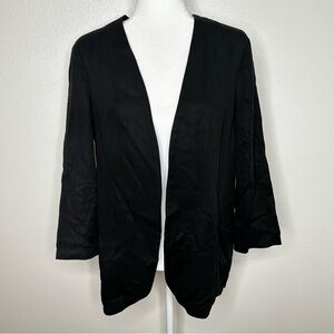 Harlow & Graham Womens Black Open Front Blazer Jacket With Pockets Size L EUC